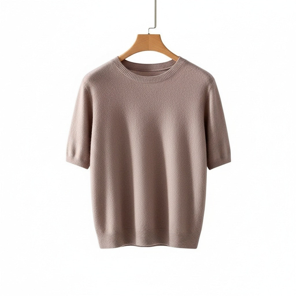 Short Sleeve Cashmere T Shirt - Dusty Rose - Front View