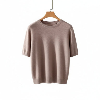 Short Sleeve Cashmere T Shirt - Dusty Rose - Front View