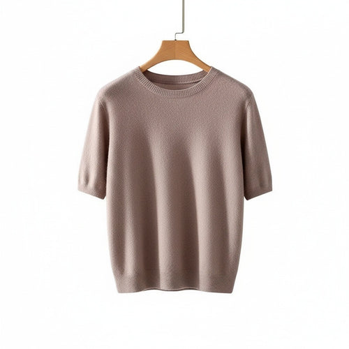 Short Sleeve Cashmere T Shirt - Dusty Rose - Front View