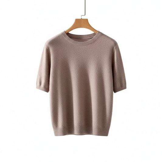 Short Sleeve Cashmere T Shirt - Dusty Rose - Front View