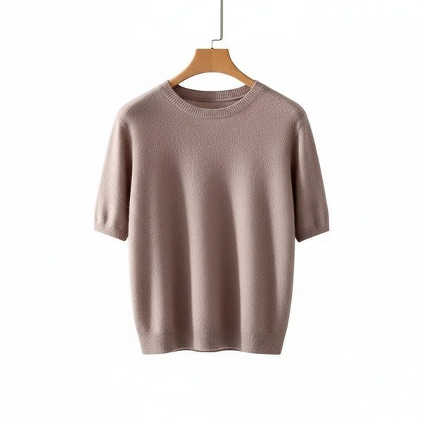 Short Sleeve Cashmere T Shirt - Dusty Rose - Front View