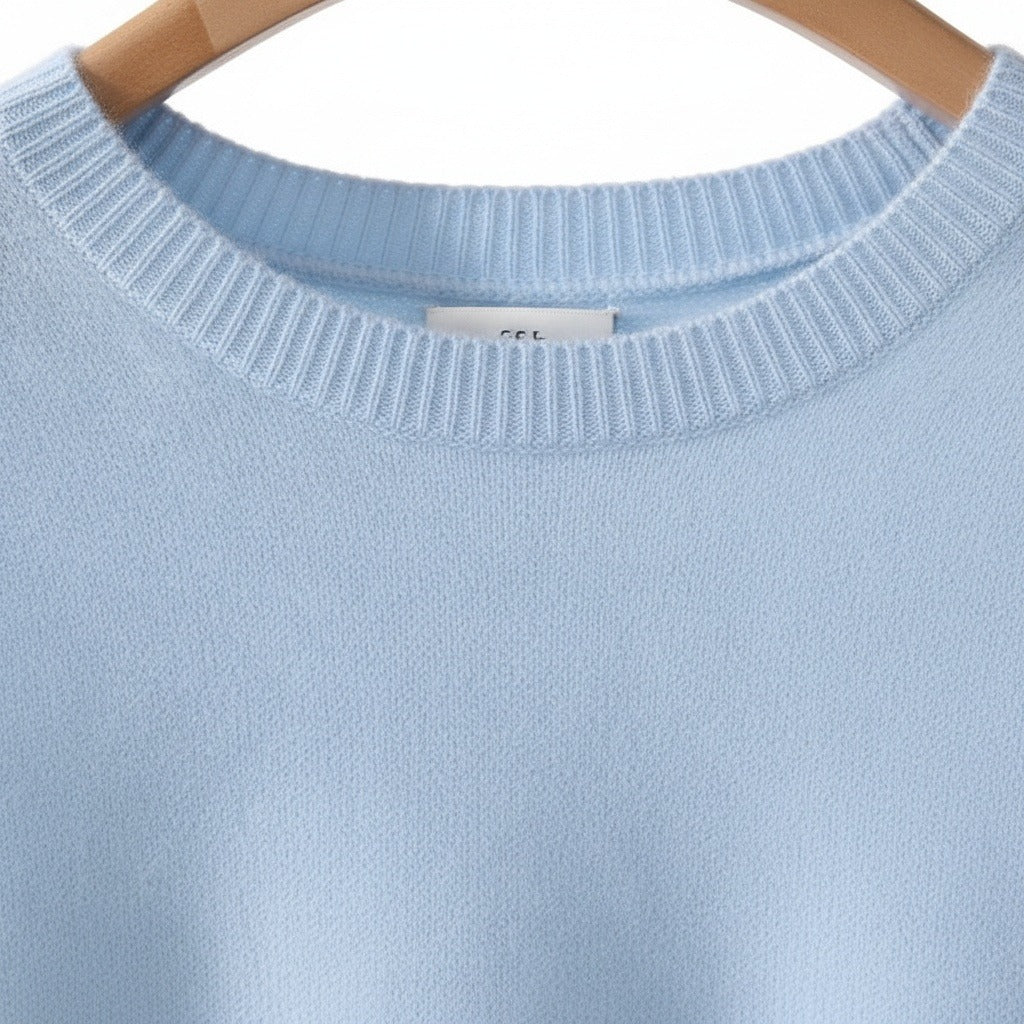Short Sleeve Cashmere T Shirt - Sky Blue - Texture Close Up