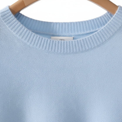 Short Sleeve Cashmere T Shirt - Sky Blue - Texture Close Up