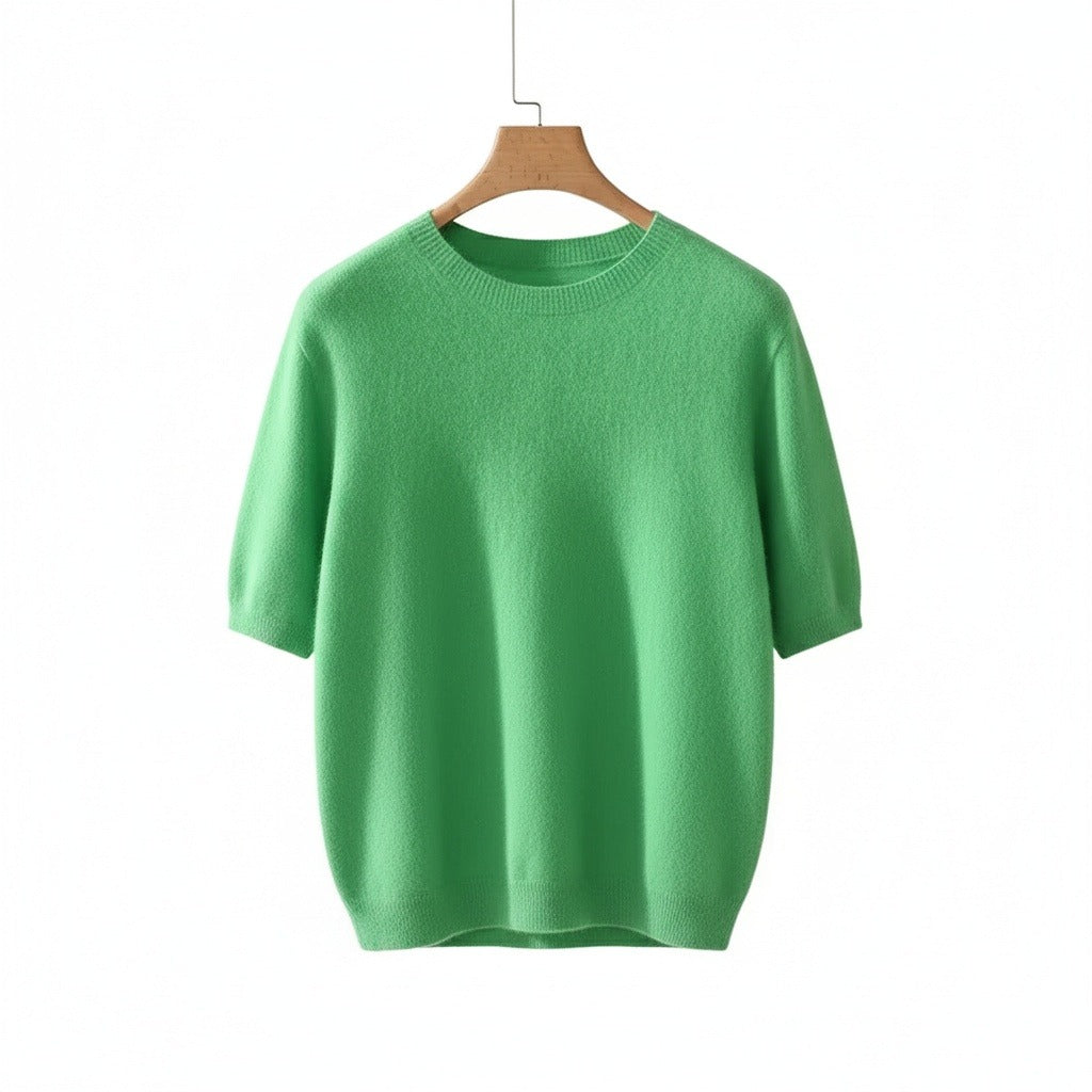 Short Sleeve Cashmere T Shirt - Lime Green - Front View