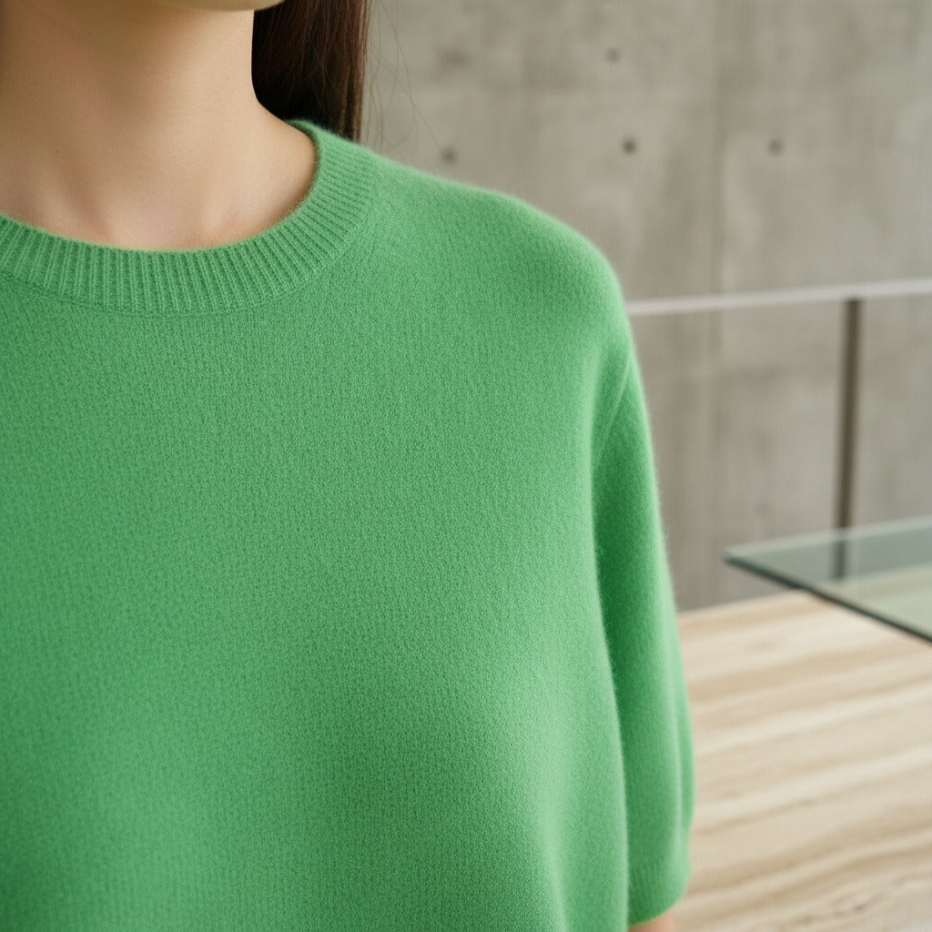 Short Sleeve Cashmere T Shirt - Lime Green - Back View
