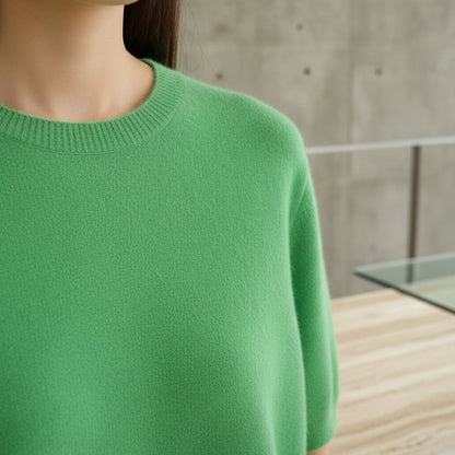 Short Sleeve Cashmere T Shirt - Lime Green - Back View