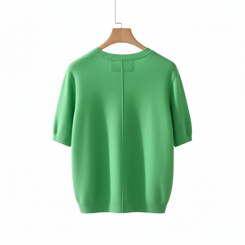 Short Sleeve Cashmere T Shirt - Lime Green - Fabric Detail