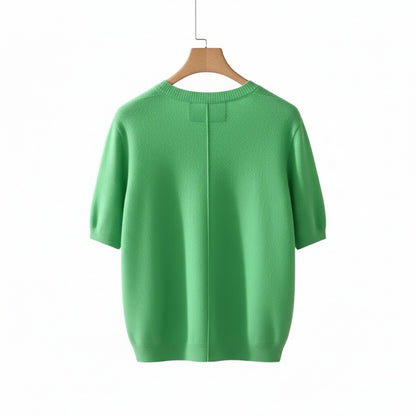 Short Sleeve Cashmere T Shirt - Lime Green - Fabric Detail
