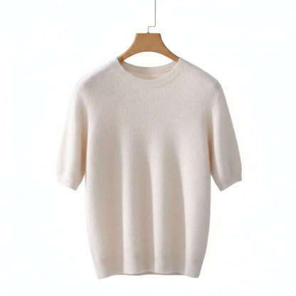 Short Sleeve Cashmere T Shirt - Off-White - Front View