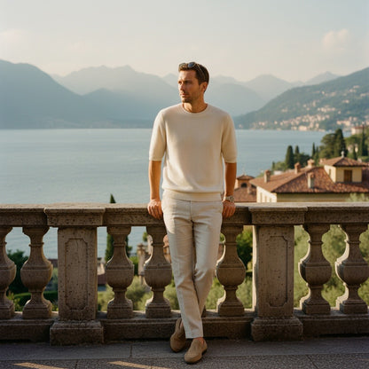 Short Sleeve Cashmere T Shirt - Off-White - Angled Shot