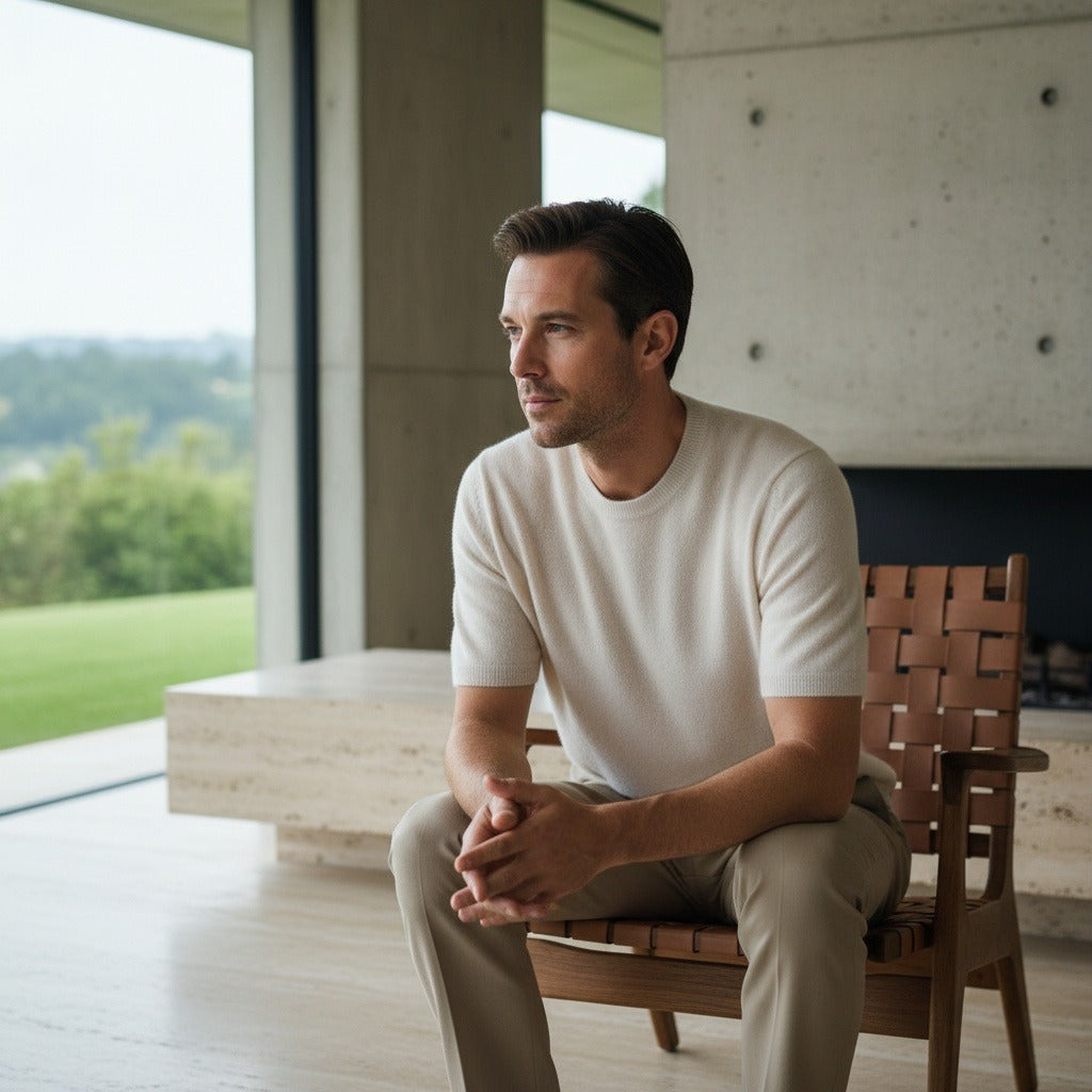 Short Sleeve Cashmere T Shirt - Off-White - Side Profile