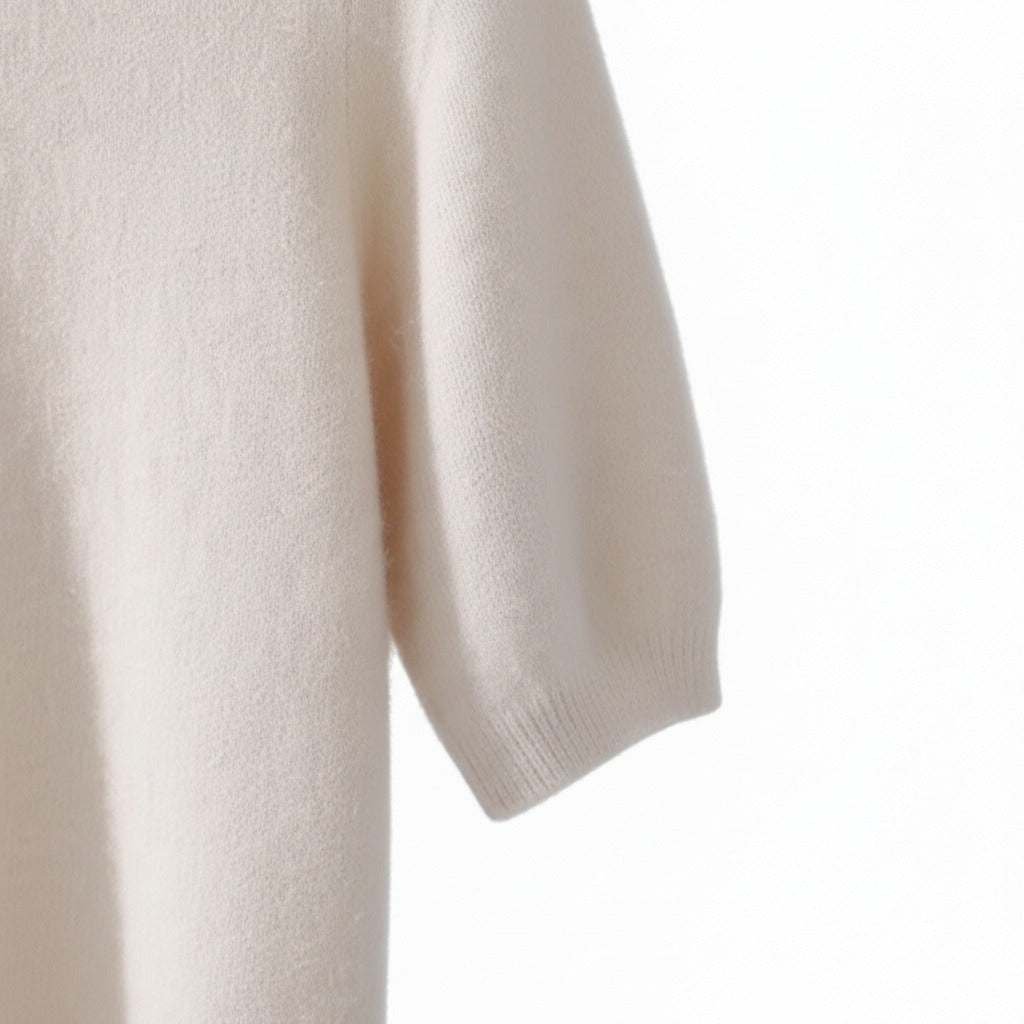 Short Sleeve Cashmere T Shirt - Off-White - Texture Close Up