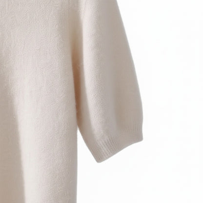 Short Sleeve Cashmere T Shirt - Off-White - Texture Close Up