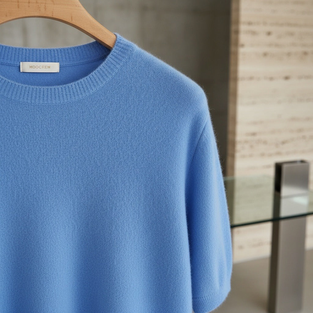 Short Sleeve Cashmere T Shirt - French Blue - Back View