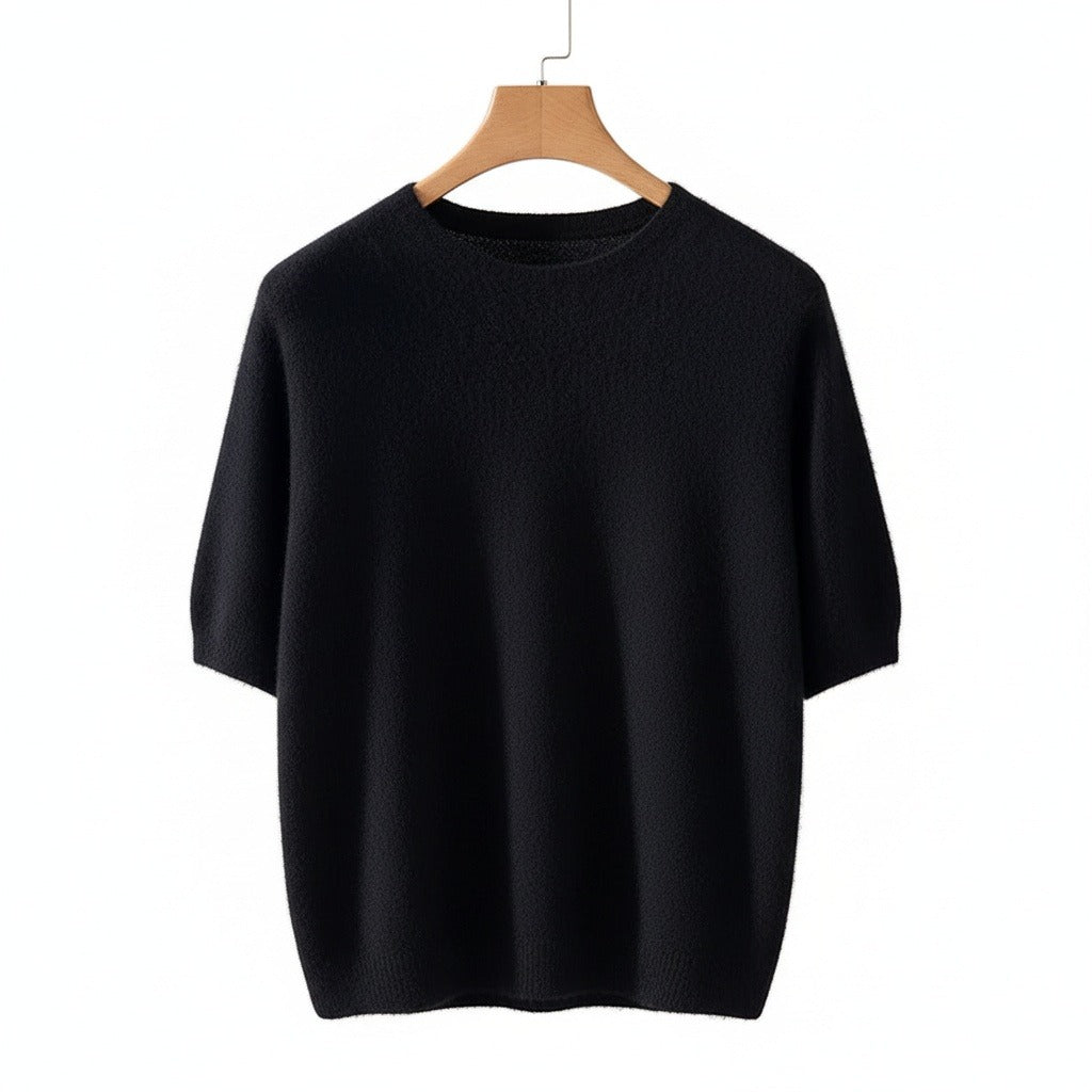 Short Sleeve Cashmere T Shirt - Onyx Black - Front View