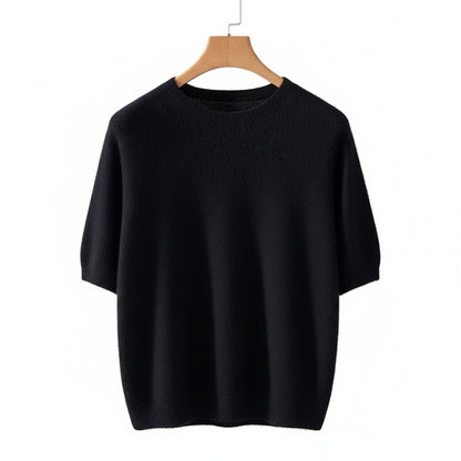 Short Sleeve Cashmere T Shirt - Onyx Black - Front View