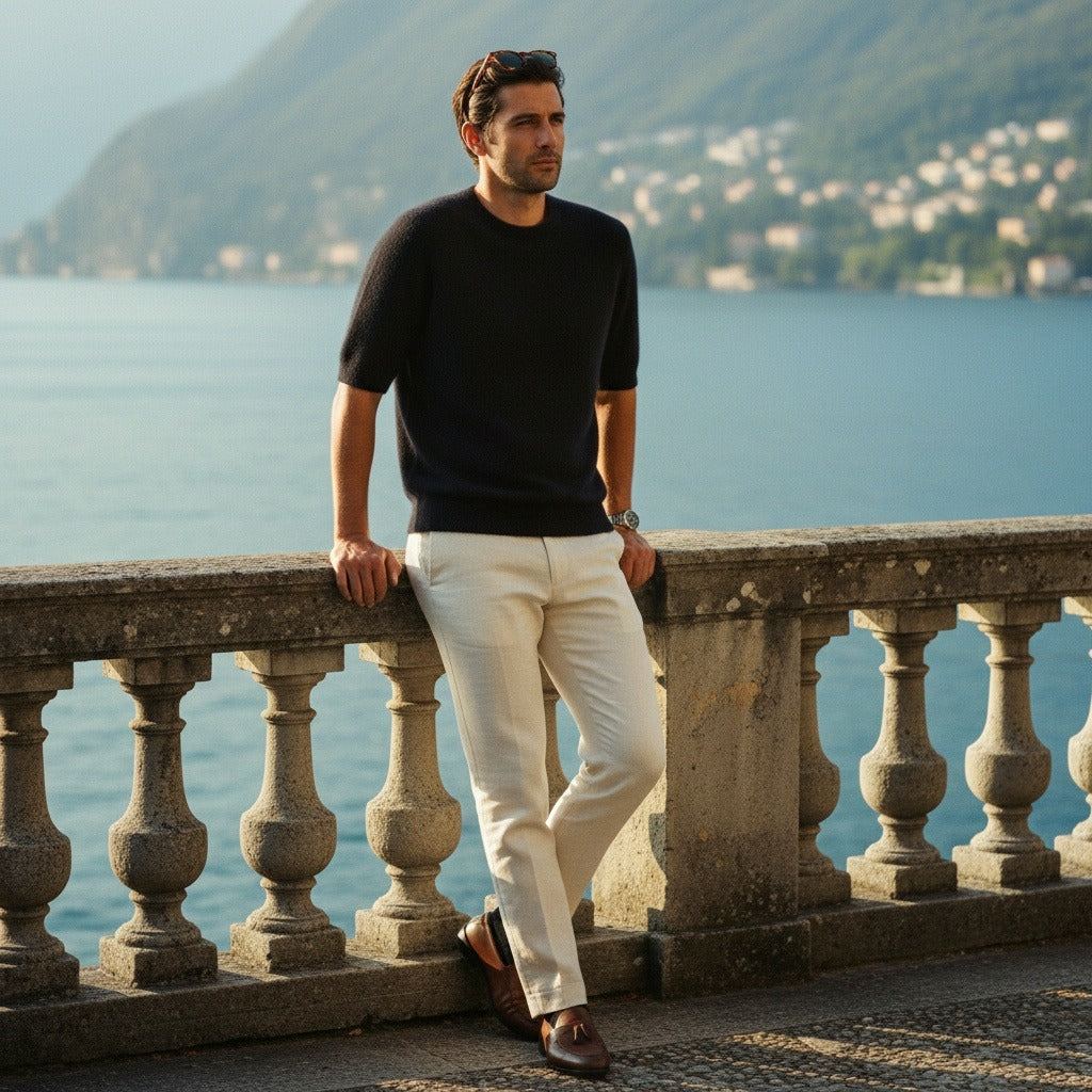 Short Sleeve Cashmere T Shirt - Onyx Black - Angled Shot