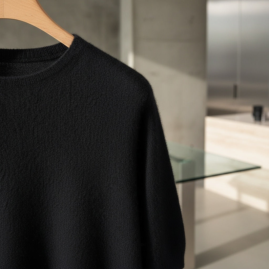Short Sleeve Cashmere T Shirt - Onyx Black - Back View