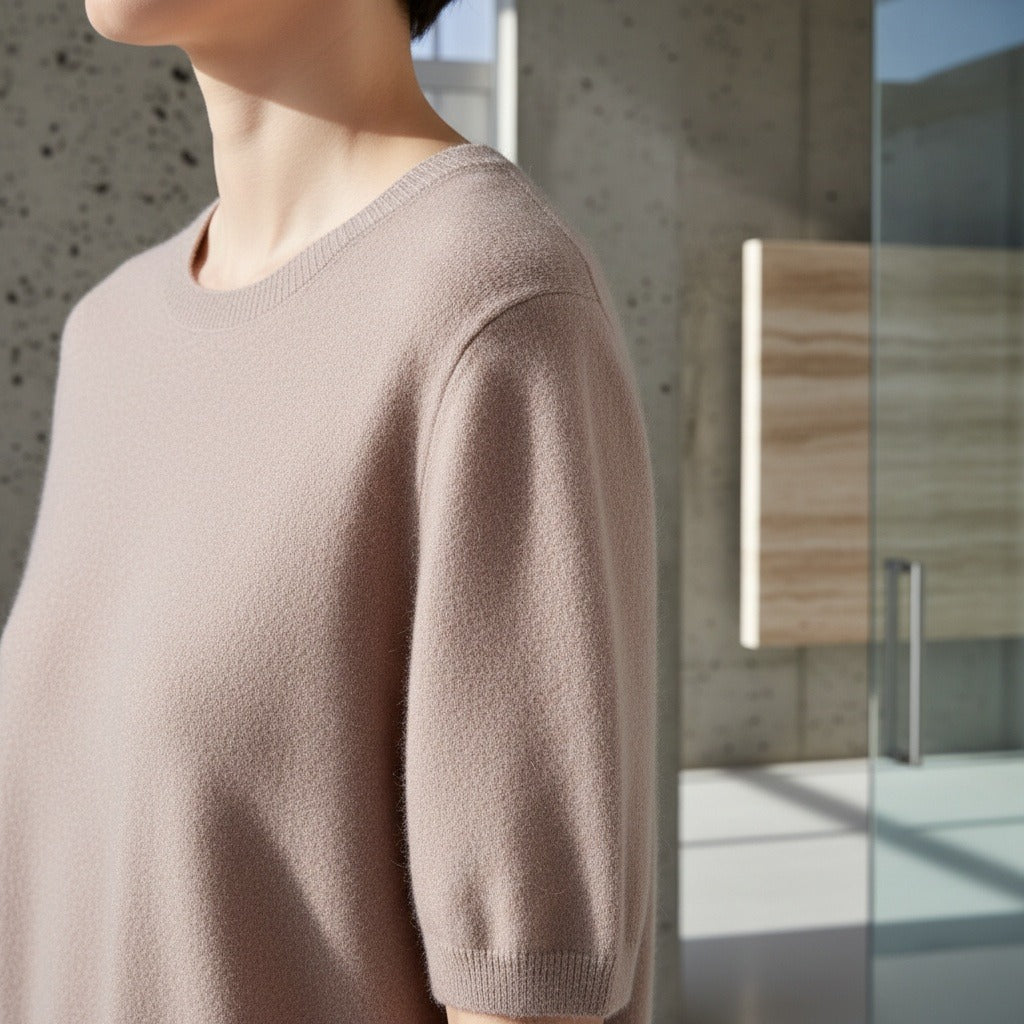 Short Sleeve Cashmere T Shirt - Dusty Rose - Back View