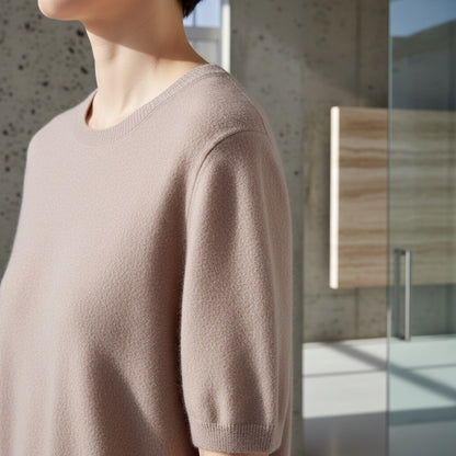 Short Sleeve Cashmere T Shirt - Dusty Rose - Back View