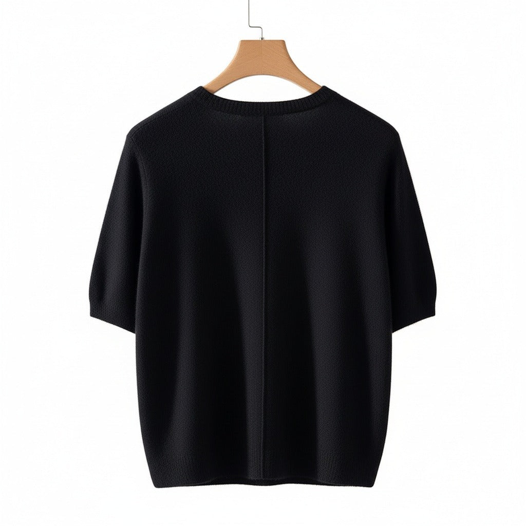 Short Sleeve Cashmere T Shirt - Onyx Black - Fabric Detail