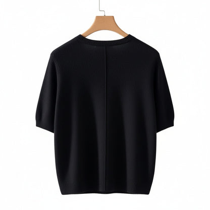 Short Sleeve Cashmere T Shirt - Onyx Black - Fabric Detail