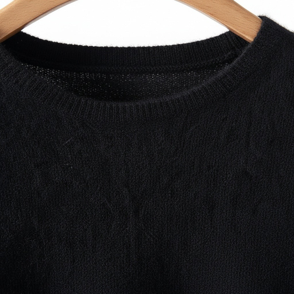 Short Sleeve Cashmere T Shirt - Onyx Black - Texture Close Up
