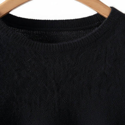 Short Sleeve Cashmere T Shirt - Onyx Black - Texture Close Up