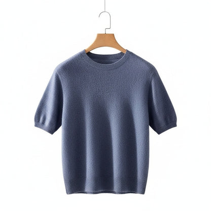 Short Sleeve Cashmere T Shirt - Slate Blue - Front View