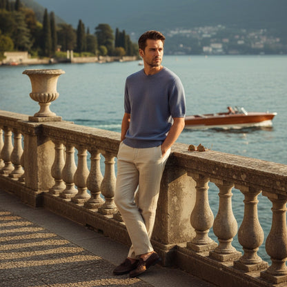 Short Sleeve Cashmere T Shirt - Slate Blue - Angled Shot