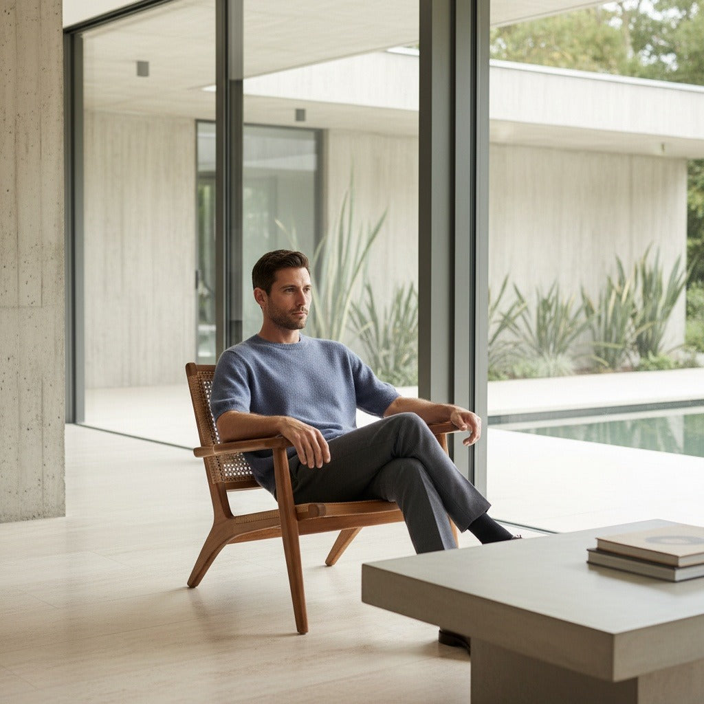 Short Sleeve Cashmere T Shirt - Slate Blue - Side Profile