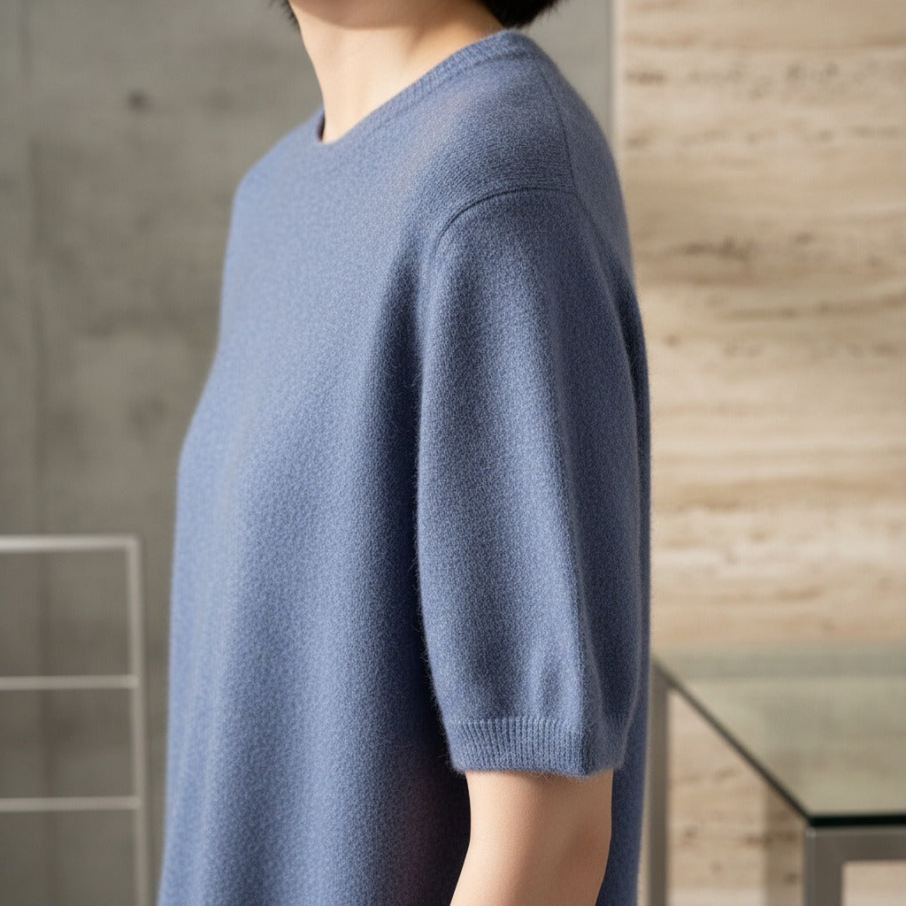 Short Sleeve Cashmere T Shirt - Slate Blue - Back View