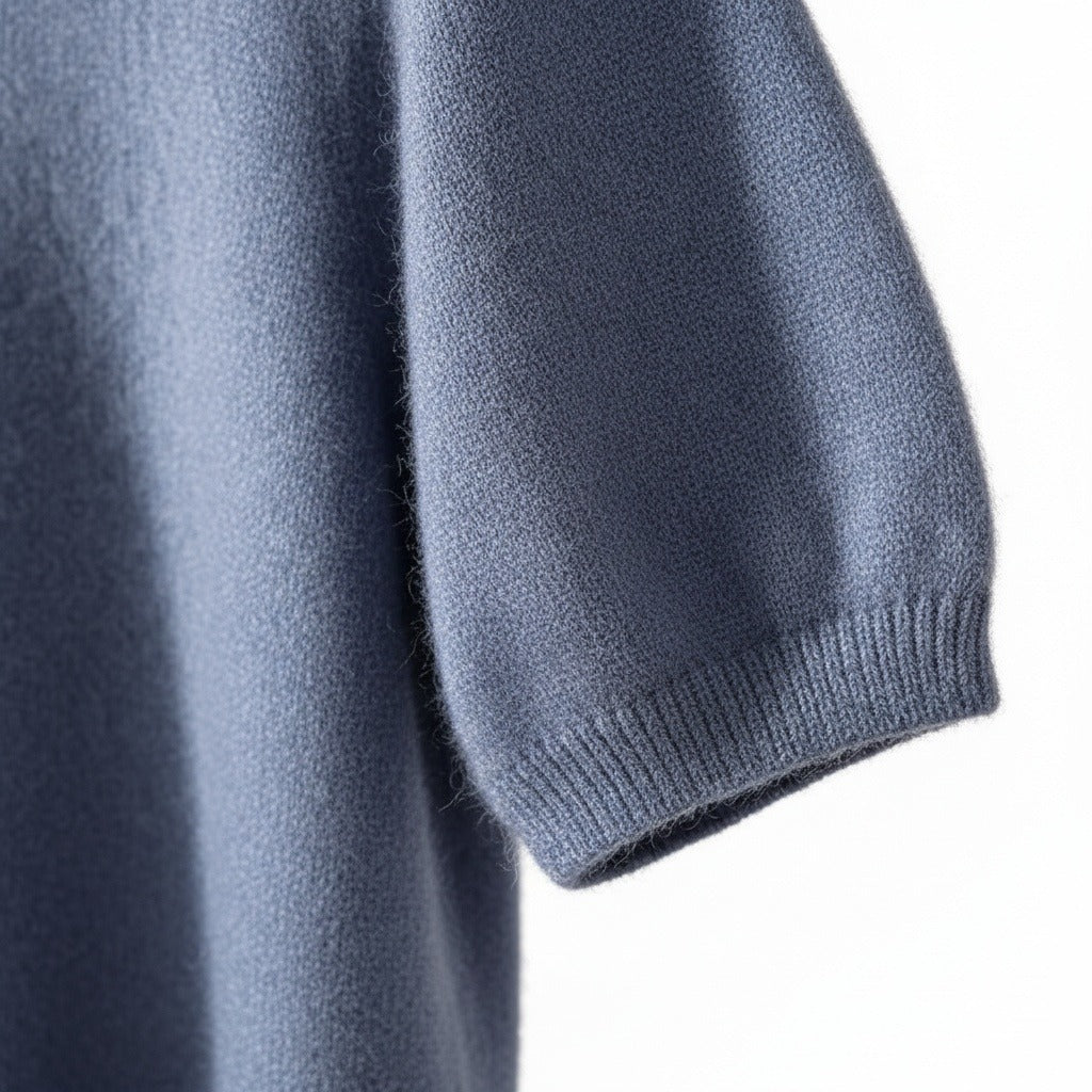 Short Sleeve Cashmere T Shirt - Slate Blue - Texture Close Up