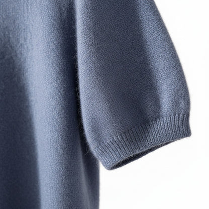 Short Sleeve Cashmere T Shirt - Slate Blue - Texture Close Up