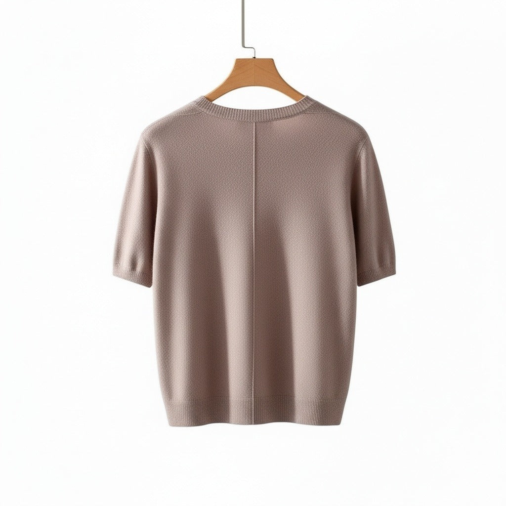 Short Sleeve Cashmere T Shirt - Dusty Rose - Fabric Detail