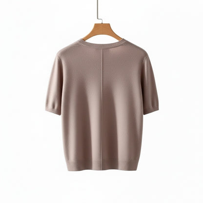 Short Sleeve Cashmere T Shirt - Dusty Rose - Fabric Detail