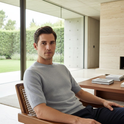 Short Sleeve Cashmere T Shirt - Light Gray - Side Profile
