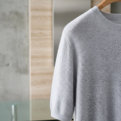 Short Sleeve Cashmere T Shirt - Light Gray - Back View