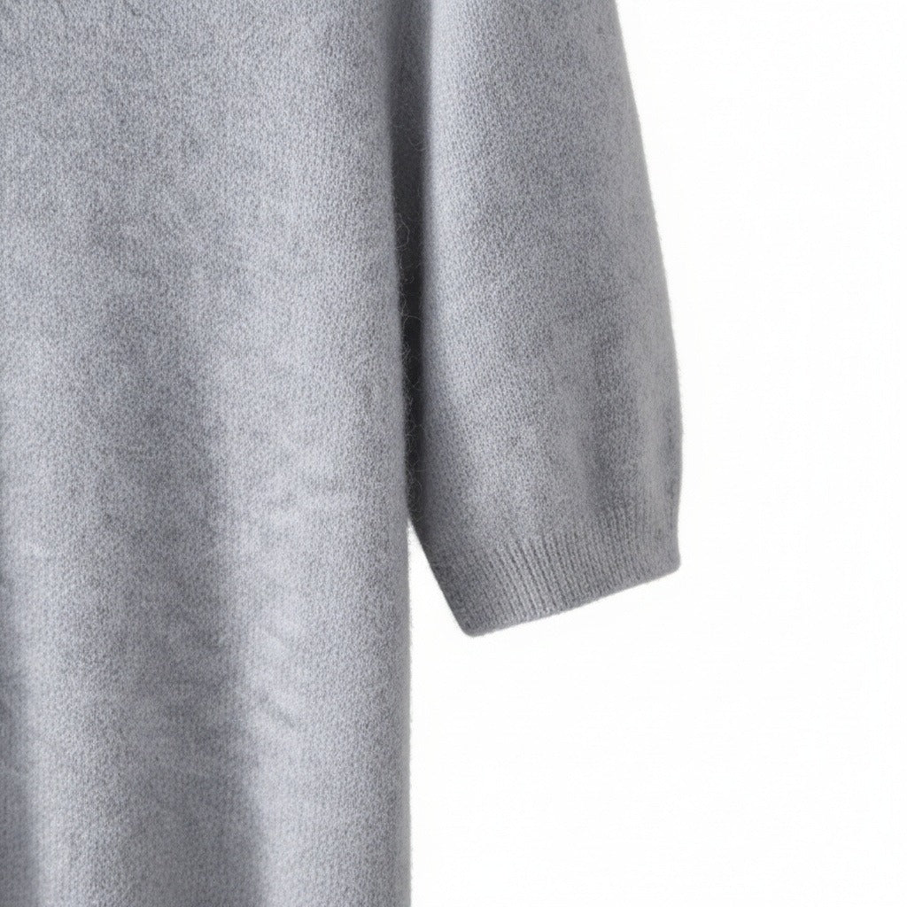 Short Sleeve Cashmere T Shirt - Light Gray - Texture Close Up