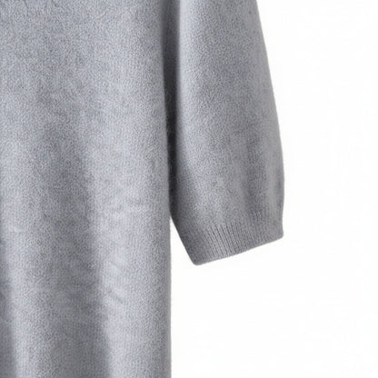Short Sleeve Cashmere T Shirt - Light Gray - Texture Close Up