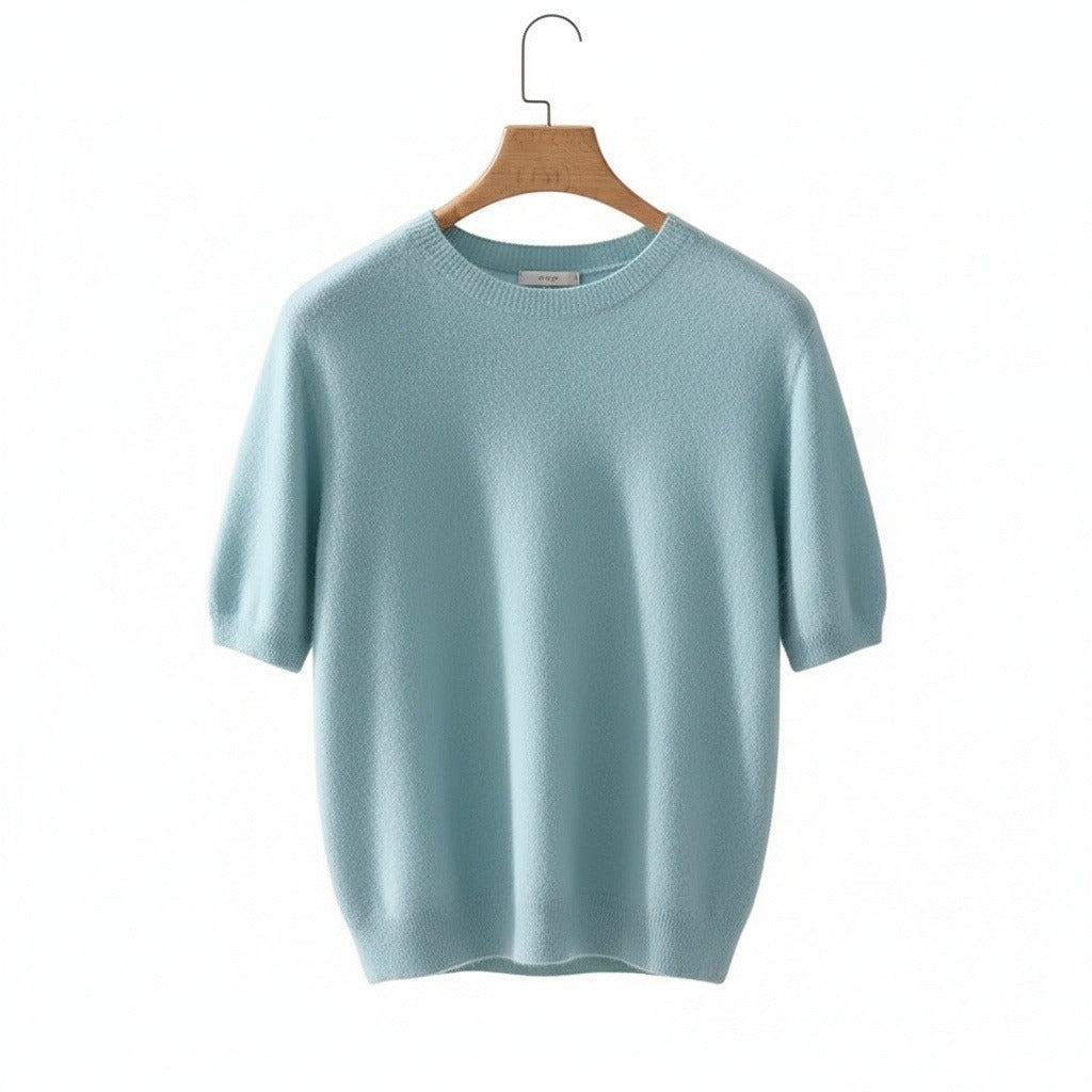 Short Sleeve Cashmere T Shirt - Aqua Mist - Front View