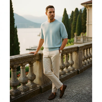 Short Sleeve Cashmere T Shirt - Aqua Mist - Angled Shot
