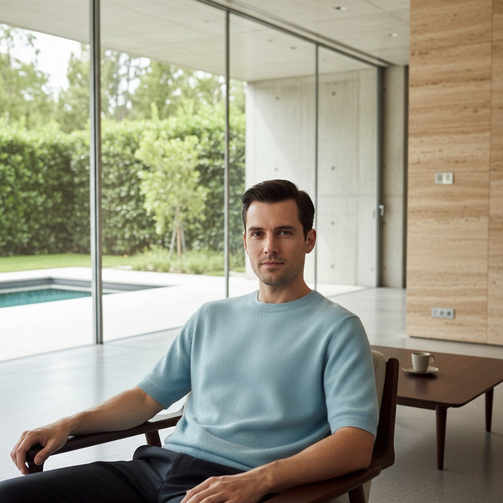 Short Sleeve Cashmere T Shirt - Aqua Mist - Side Profile
