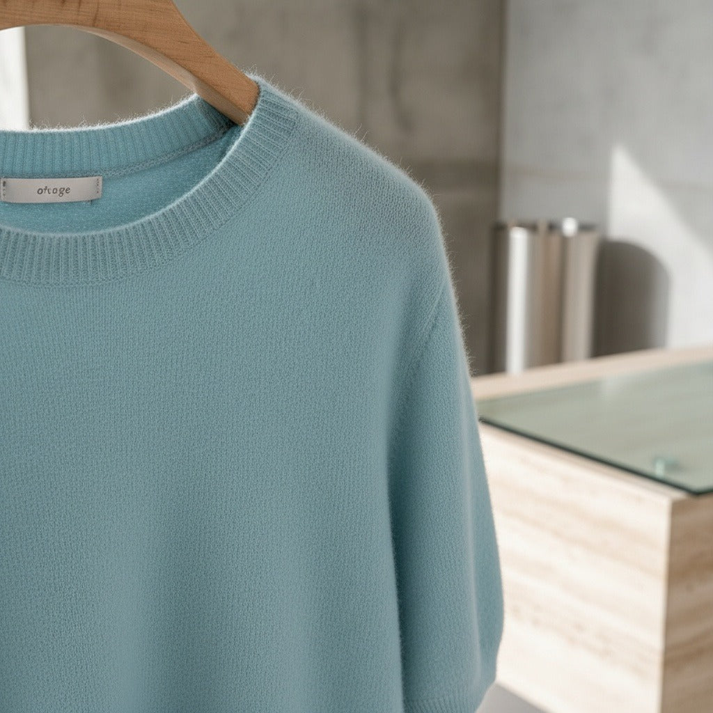 Short Sleeve Cashmere T Shirt - Aqua Mist - Back View