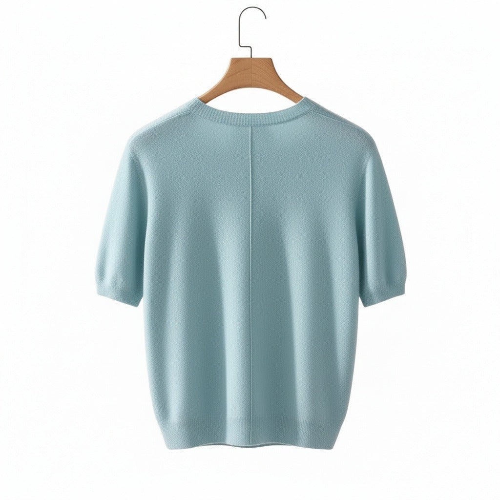 Short Sleeve Cashmere T Shirt - Aqua Mist - Fabric Detail