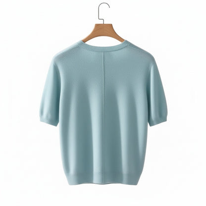 Short Sleeve Cashmere T Shirt - Aqua Mist - Fabric Detail