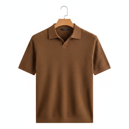Short Sleeve Cotton Polo Shirt - Brown - Front View