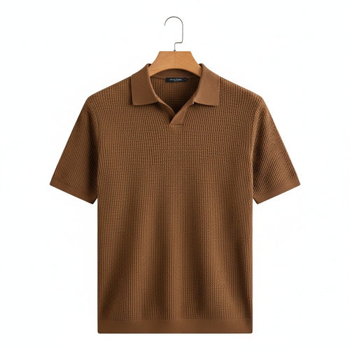 Short Sleeve Cotton Polo Shirt - Brown - Front View