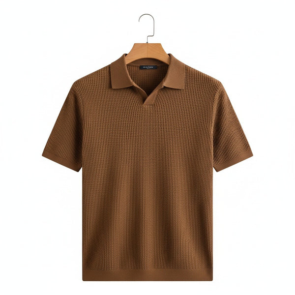 Short Sleeve Cotton Polo Shirt - Brown - Front View
