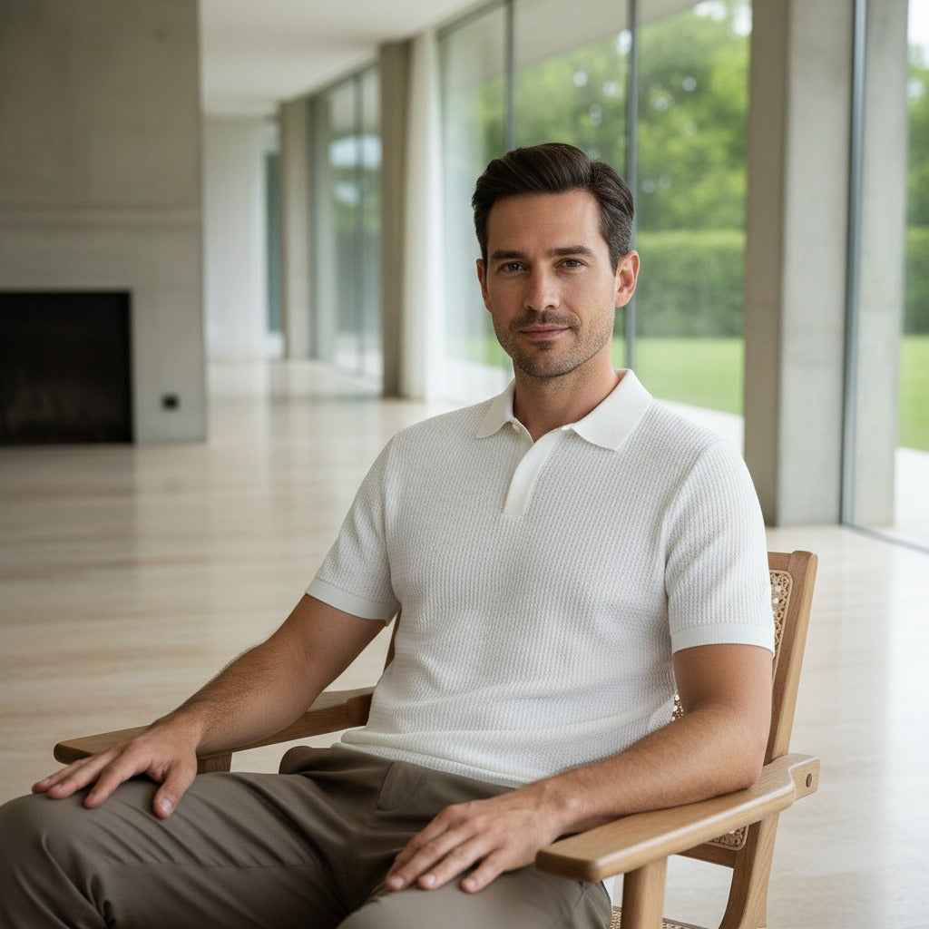 Short Sleeve Cotton Polo Shirt - White - Side Profile
